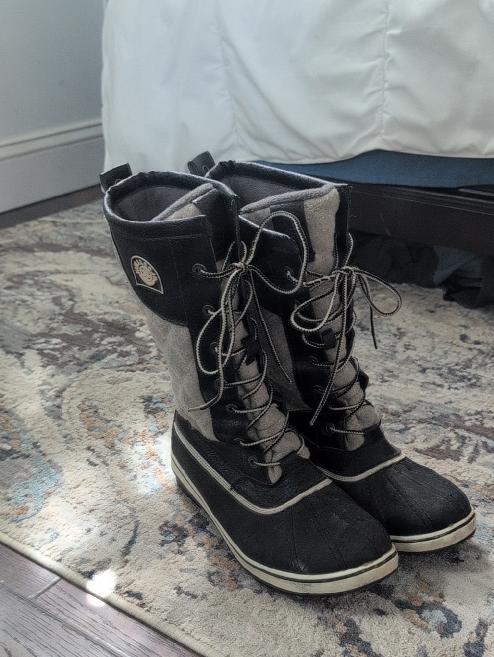 Blue and Gray Lace-Up Winter Boots